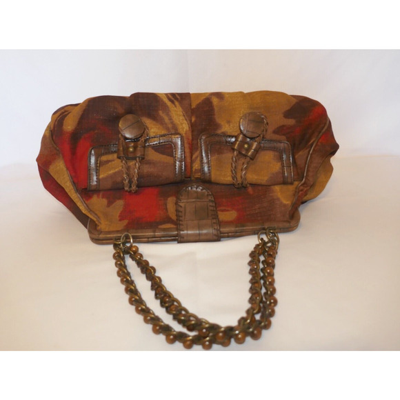 Nine West Multi-Color Textile Fabric Purse Handbag Wood Beaded Straps - Picture 6 of 13